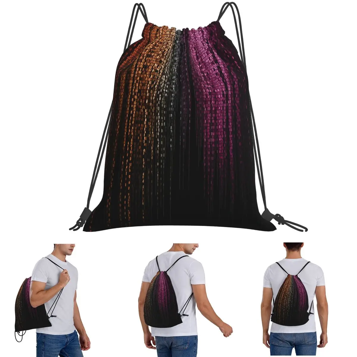 Faux Glitter Rainbow Pride Flag LGBT Gay Lesbian Backpacks Portable Drawstring Bags Sundries Bag Book Bags for Travel School