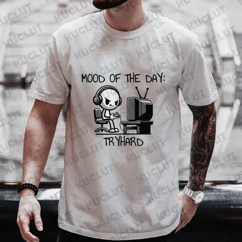 Mood of The Day T-shirt for Men Funny Drunk Graphic Y2k Tops Hip Hop Streetwear Fashion Short Sleeve Tees Oversized Clothing