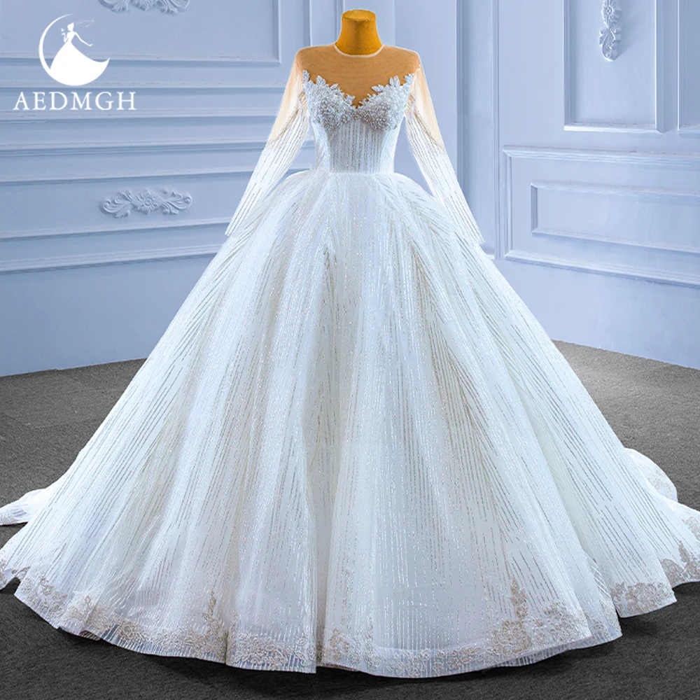 Aedmgh Ball Gown Abiti da sposa principessa Sweetheart Manica lunga Vestido De Novia Abito da sposa su misura affascinante con perline di pizzo