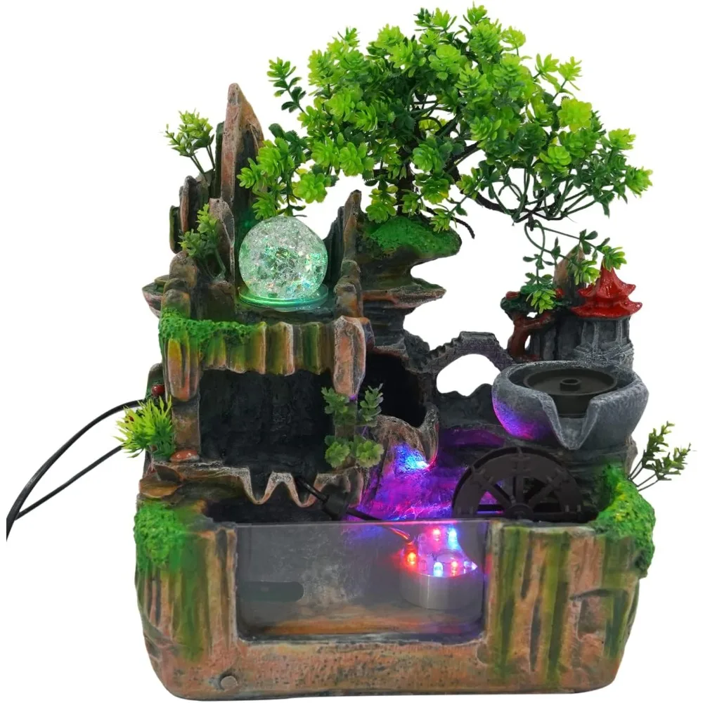 Tabletop Fountains Indoor Waterfall Fountain Indoor Water Fountains and Waterfalls with Light Desk Fountain with Plant & Mist