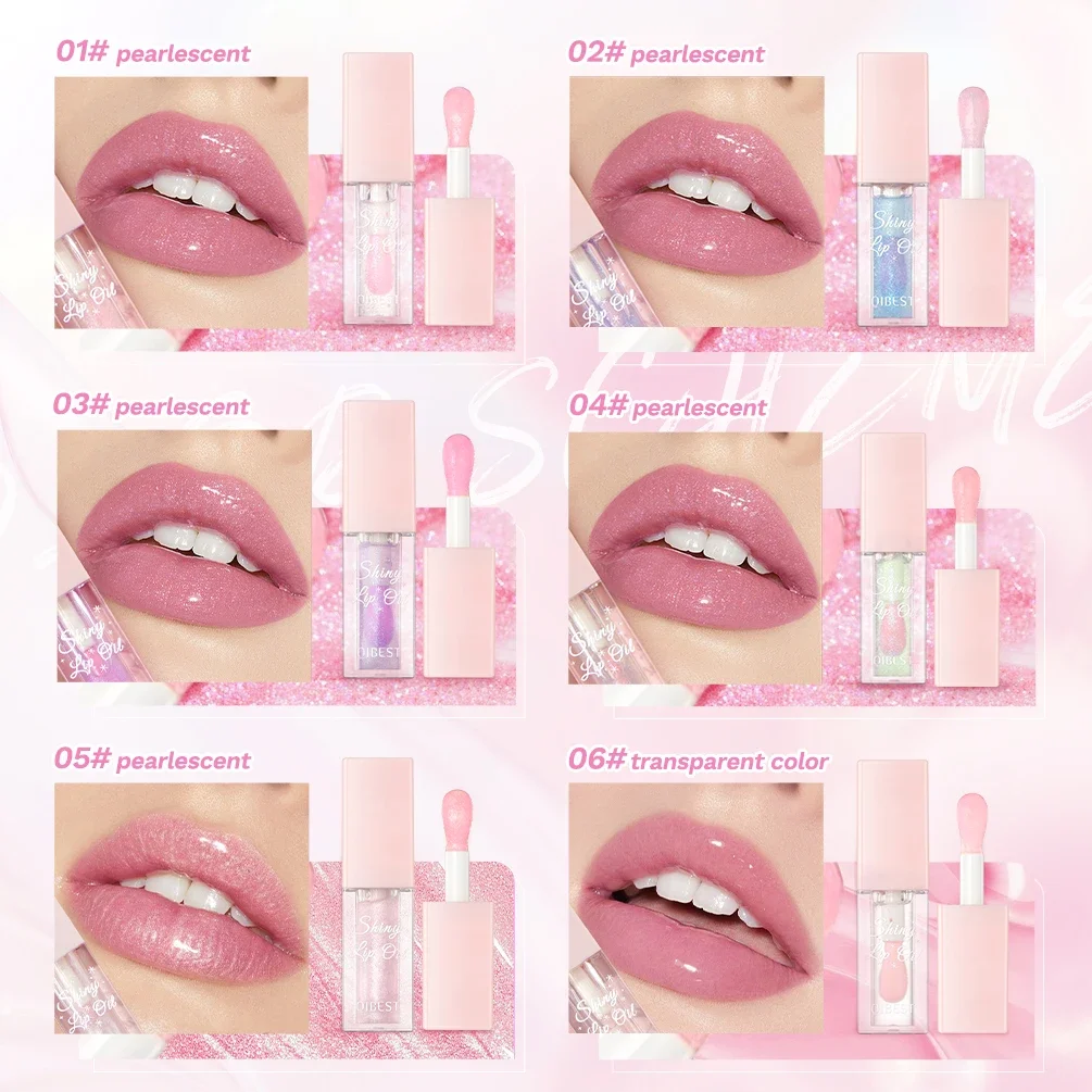 QIBEST Glitter Pearlescent Lip Gloss Oil Moisturizing Color Changing Mirror Lip Oil Makeup Lasting Lip Tint Plumper Cosmetics