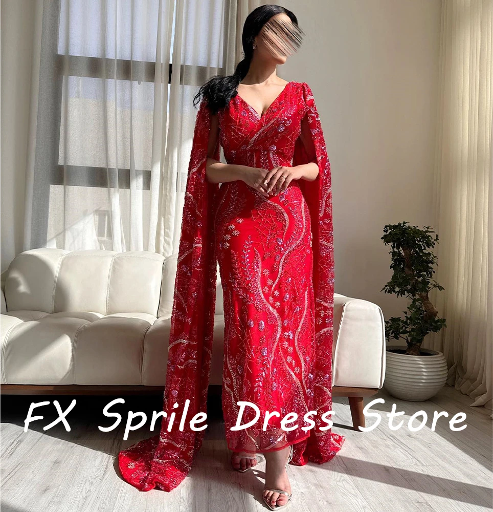 V Neck Cap Sleeve Sleeveless shawl Beading Sequined Straight Ankle Length Backless Exquisite Evening Dresses For Formal Occasion