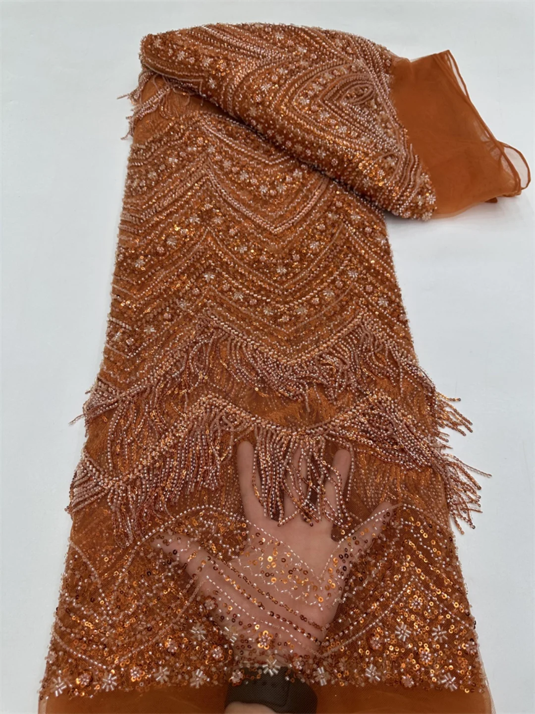 2026 High Quality 3d Applique African Nigerian French Tassels Lace Fabric With Heavy Beads And Sequins for Wedding Party Dresses