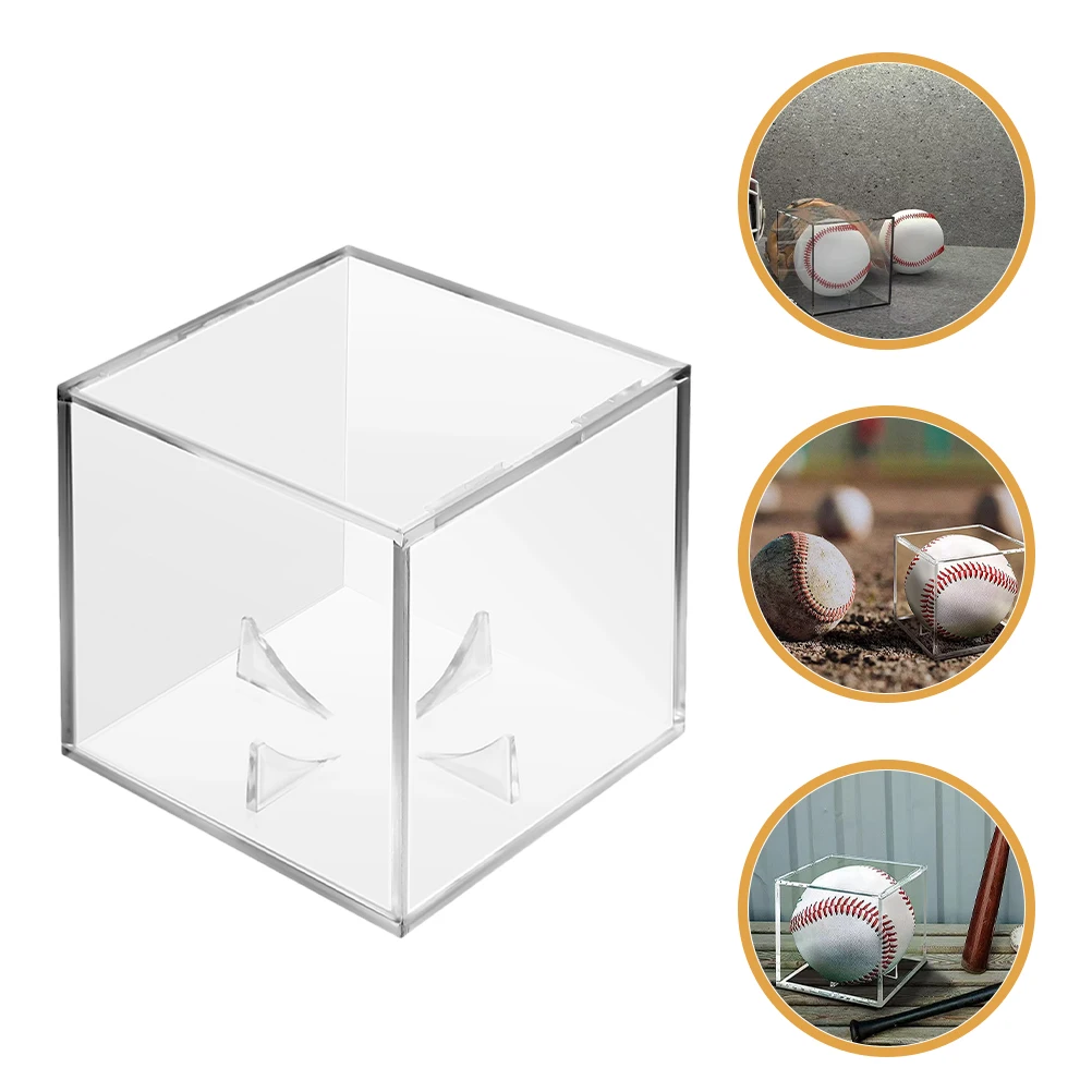 3Pcs Display Case Baseball Clear Cube Acrylic Small Ball Stand Protector Figure Storage Box Home Item