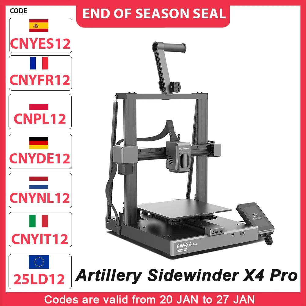 Artillery Sidewinder X4 Pro 3D Printer, 500mm/s Printing Speed, X Y-axis Linear Rail, Direct Drive Extruder, 240*240*260mm