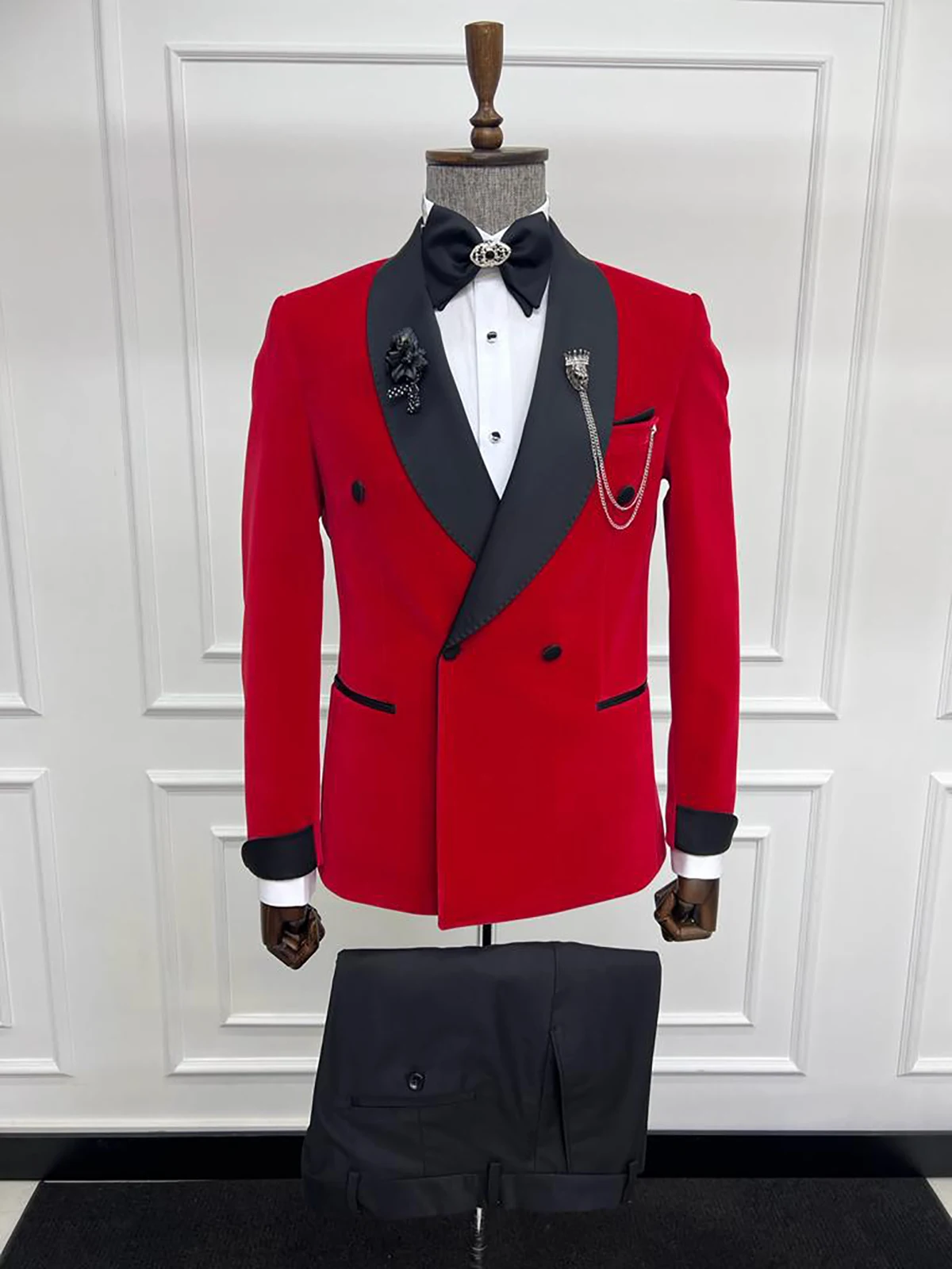 Red Men Wedding Blazer Double Breasted Jacket Slim Fit Groom Wear For Prom Evening Party Custom Made 2 Pieces Coat With Pants