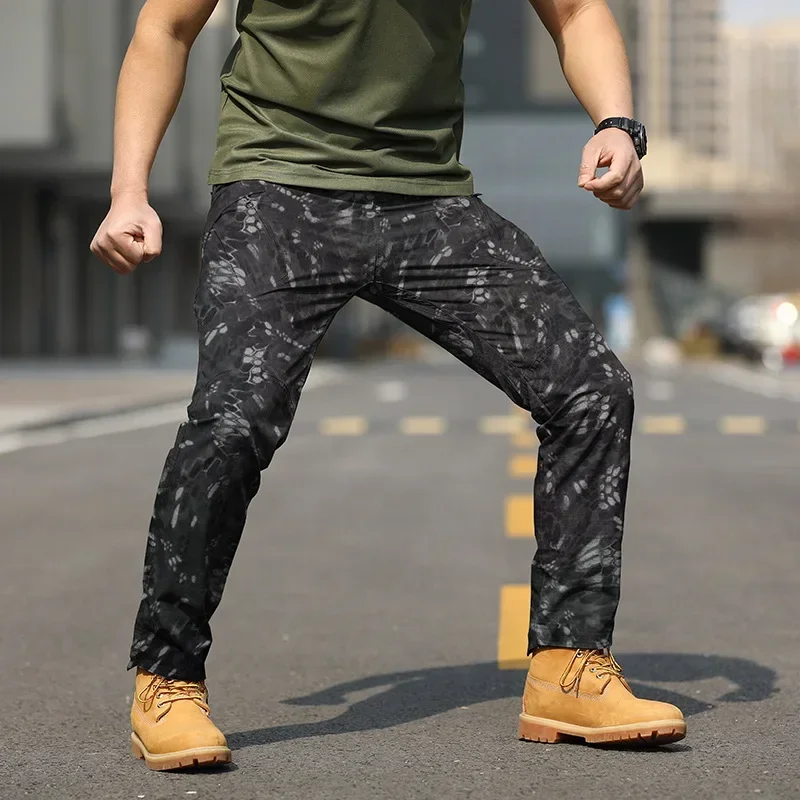 Men Outdoor Fashion Trendy Multi Pack Handsome Tactical Pants Comfortable Camouflage Four Seasons Training Waterproof Work Pants
