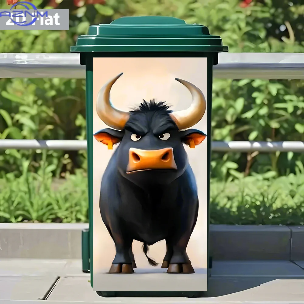 Large Black Bull Trash Can Sticker - Matte PVC Waterproof Spanish Fighting Bull Decal (