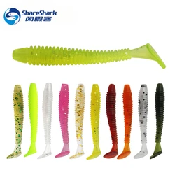 Señuelos de Pesca blandos, accesorio de aparejos de pesca, paleta de plástico, cola en T, Swimbait, gusano Grub, cebo para lubina, 50 piezas, 5cm