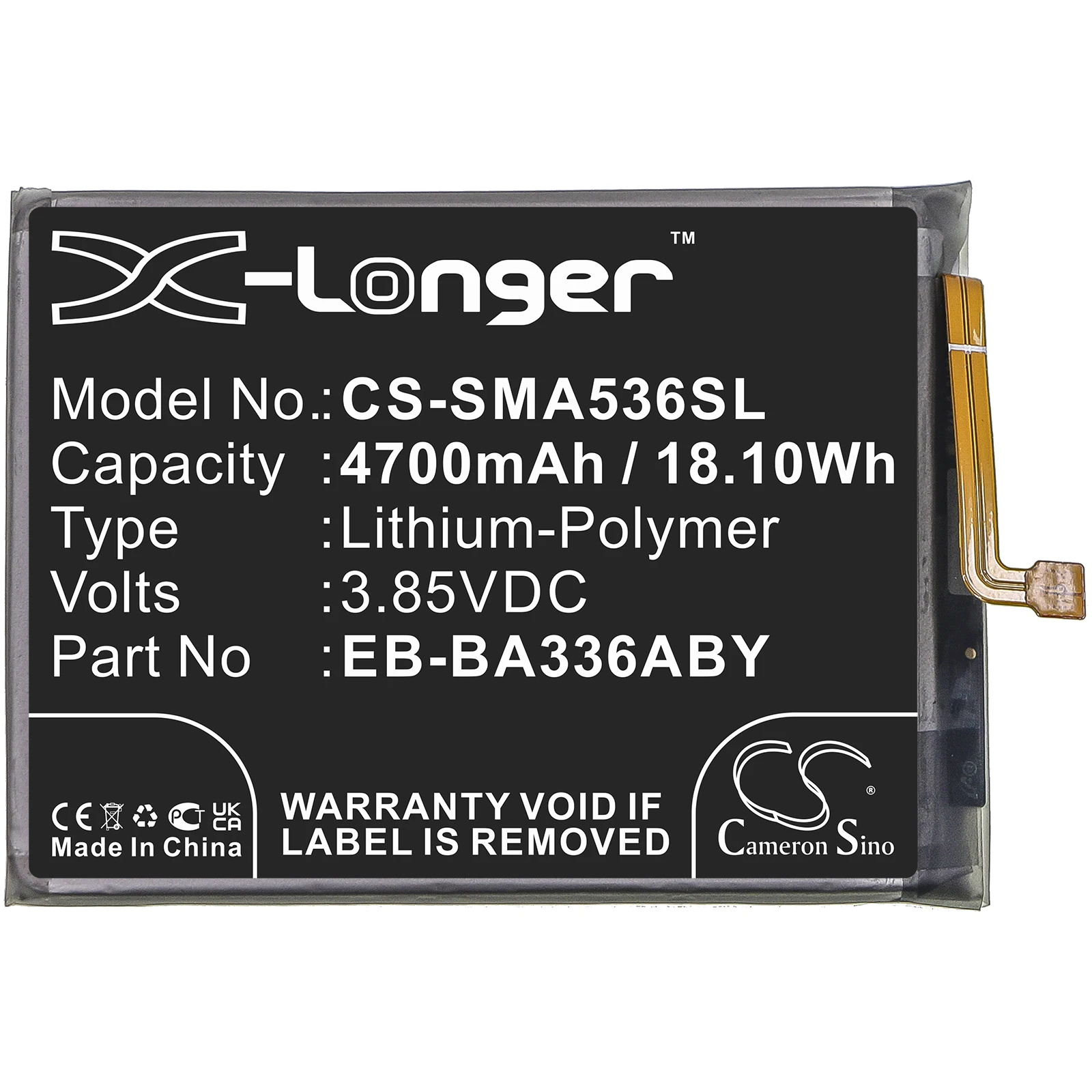 

Li-Polymer Mobile, SmartPhone Battery for Samsung,3.85v,4700mAh,Galaxy A53 5G 2022 SM-A536U SM-A536U1 Galaxy A33 5G,EB-BA336ABY