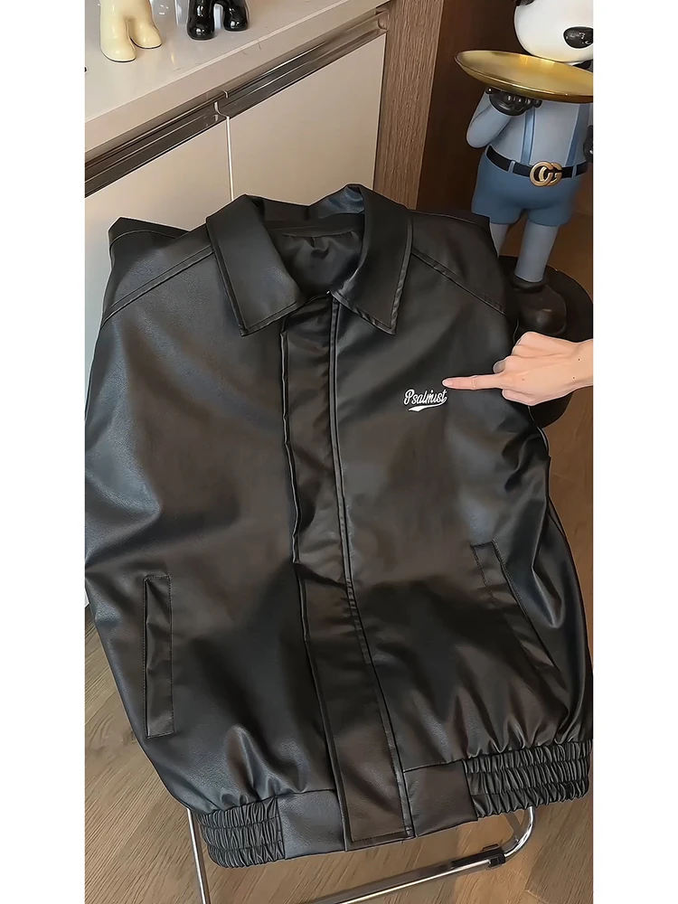 

Bla PU Leather Jaet Men's Autumn Winter Outdoor Tee-Proof Soft ell Motorcycle Jaet Vintage American Baseball orm