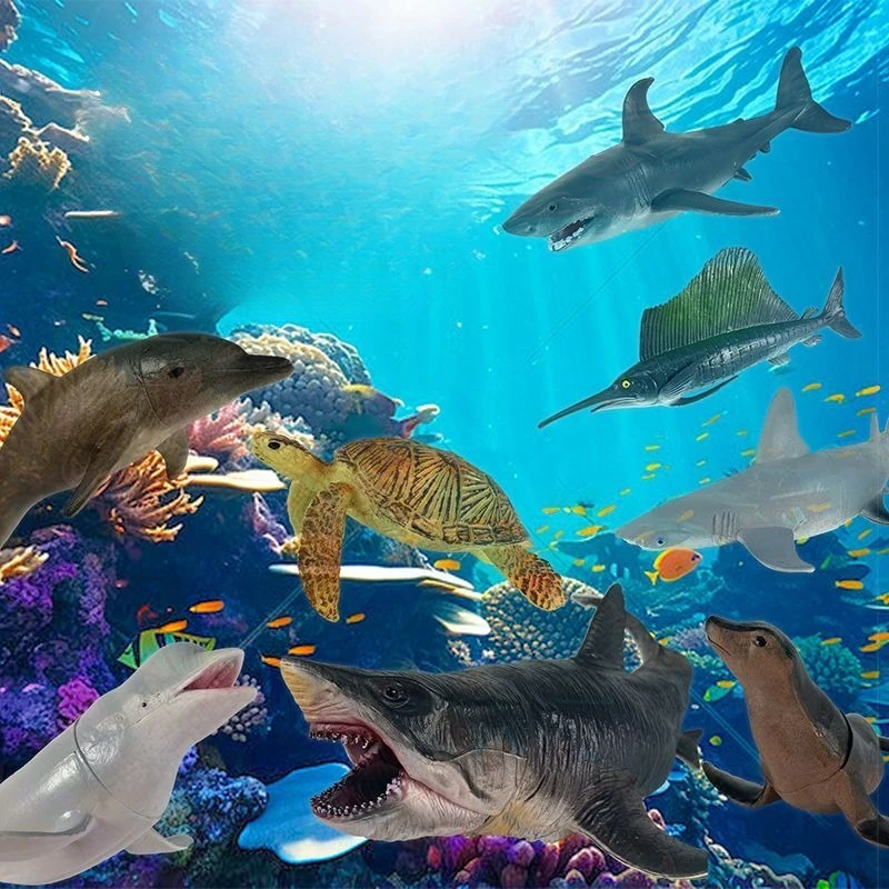 Simulation Marine Sea Life Whale Figurines Shark Cachalot Action Figures Ocean Animal Model Dolphin Hammerhead Educational Toys
