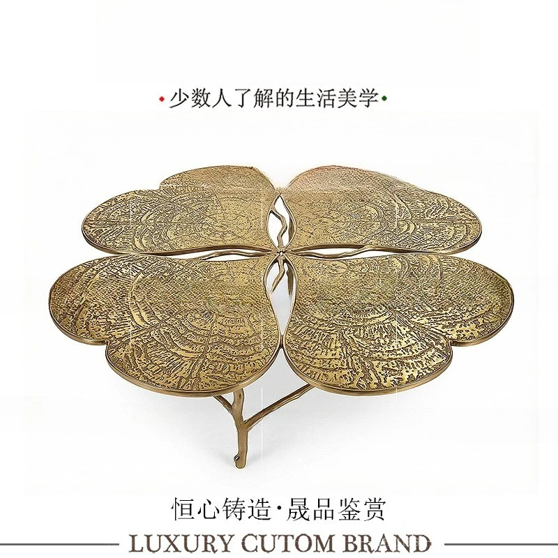 Designer golden four-leaf clover coffee table, villa luxury living room high-end artistic tea table