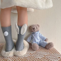 Rabbit Ear Kids Knee High Socks Toddler Cotton MidCalf Socks Children Autumn Spring Knit Cotton Socks for Girls 1-13Y