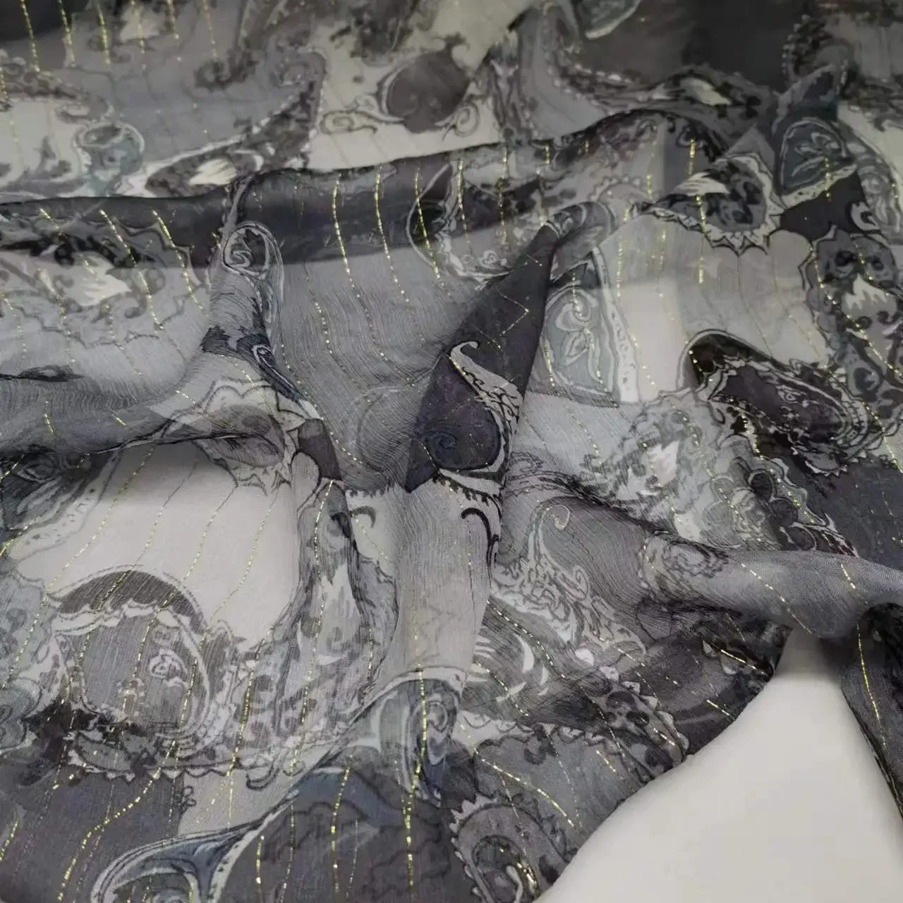 Silk Chiffon 6mm Soft Thin Fabric Metallic Jacquard Stylish Dress Scarf Material