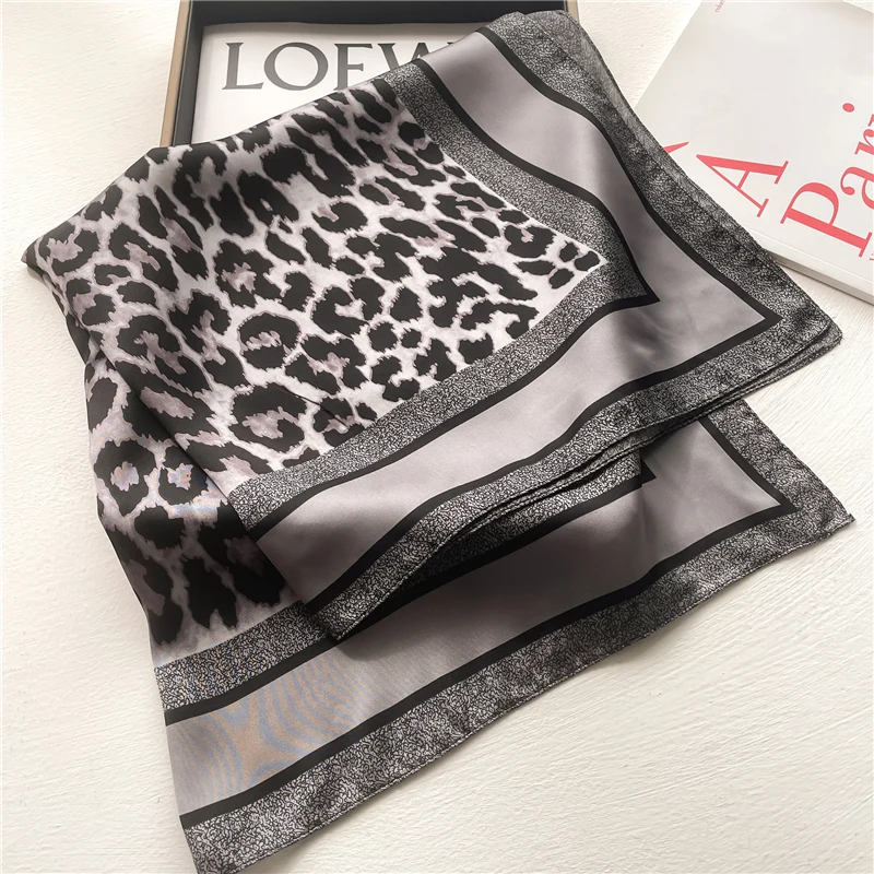 Fashion Luxury Hijab Hair Bands Leopard Square Silk Feeling Scarf  Women Neckerchief Satin Shawl Ribbon Headband  Wraps Bandana