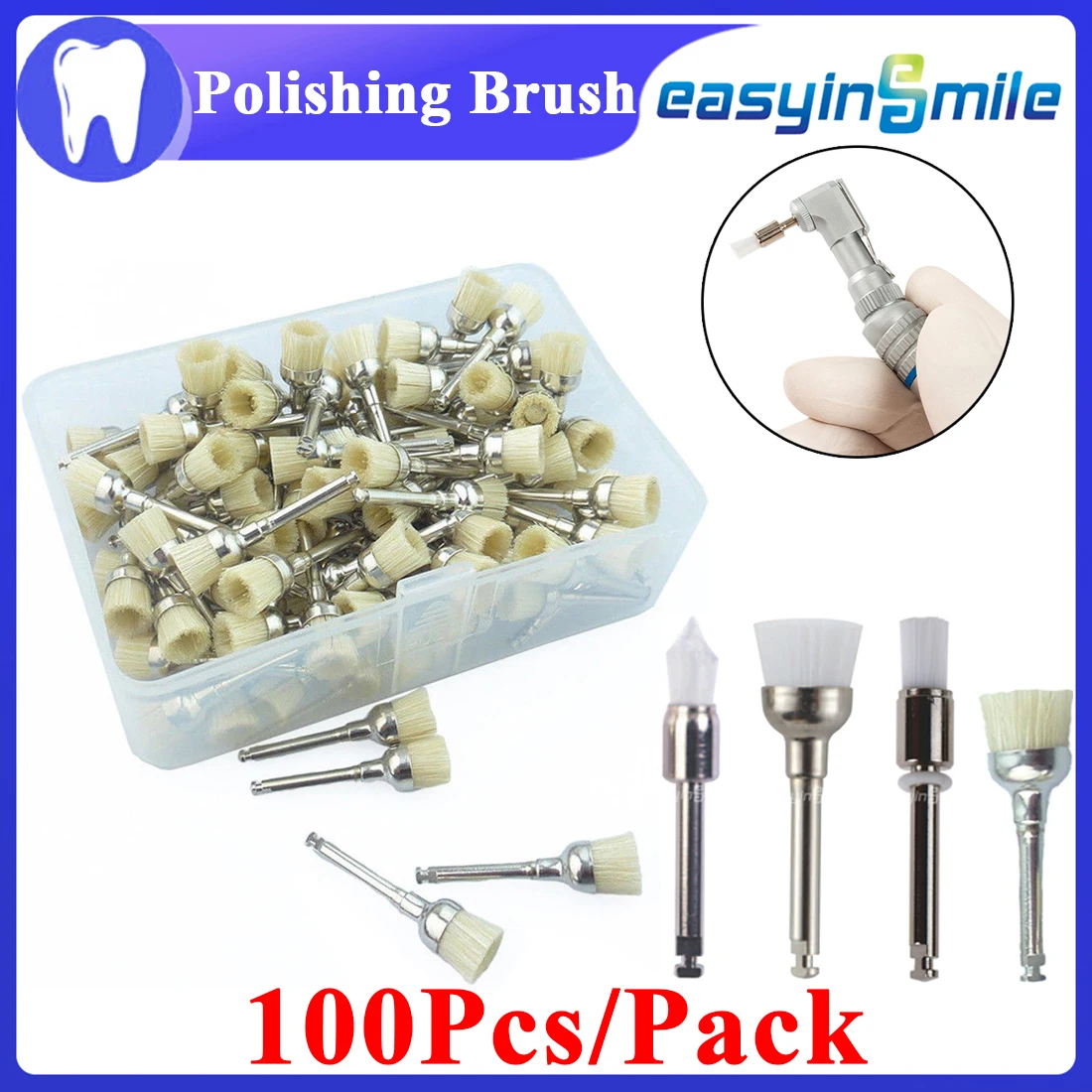 100pc/Box Dental Prophy Polishing Brush Pointed Dentist Polisher Bowl Nylon Flat Bristle Brush Polisher Cup Teeth Whitening