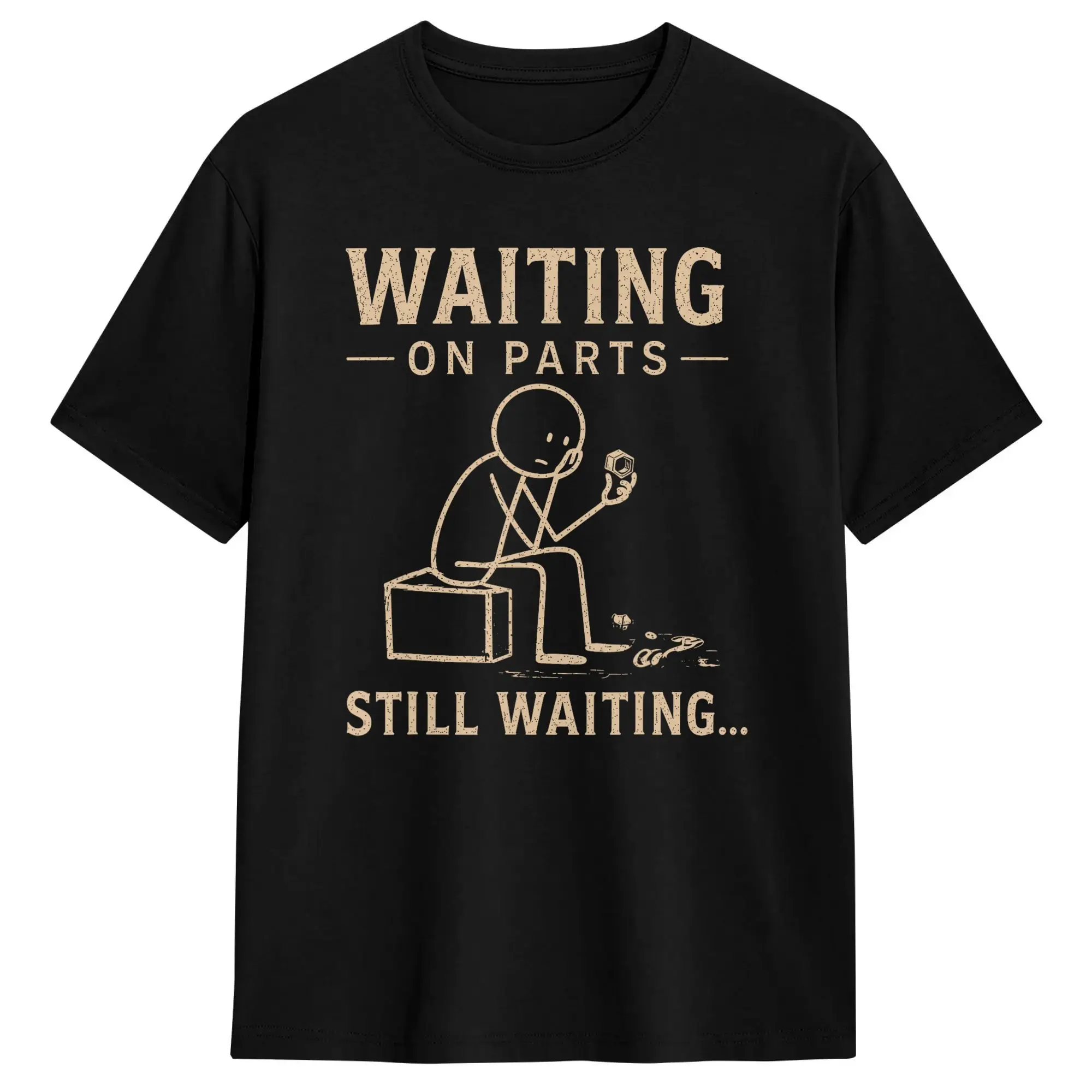 Waiting On Parts Funny Mechanic Humor Repair Car Technician T Shirts Men's  100% Cotton Novelty T-Shirt Round Neck  Tees