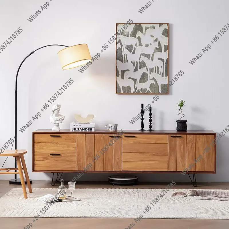 C65 Solid Wood Simple Living Room Storage Audio-visual Cabinet Old High Nordic Wabi-sabi Style Designer TV Cabinet Side Combinat