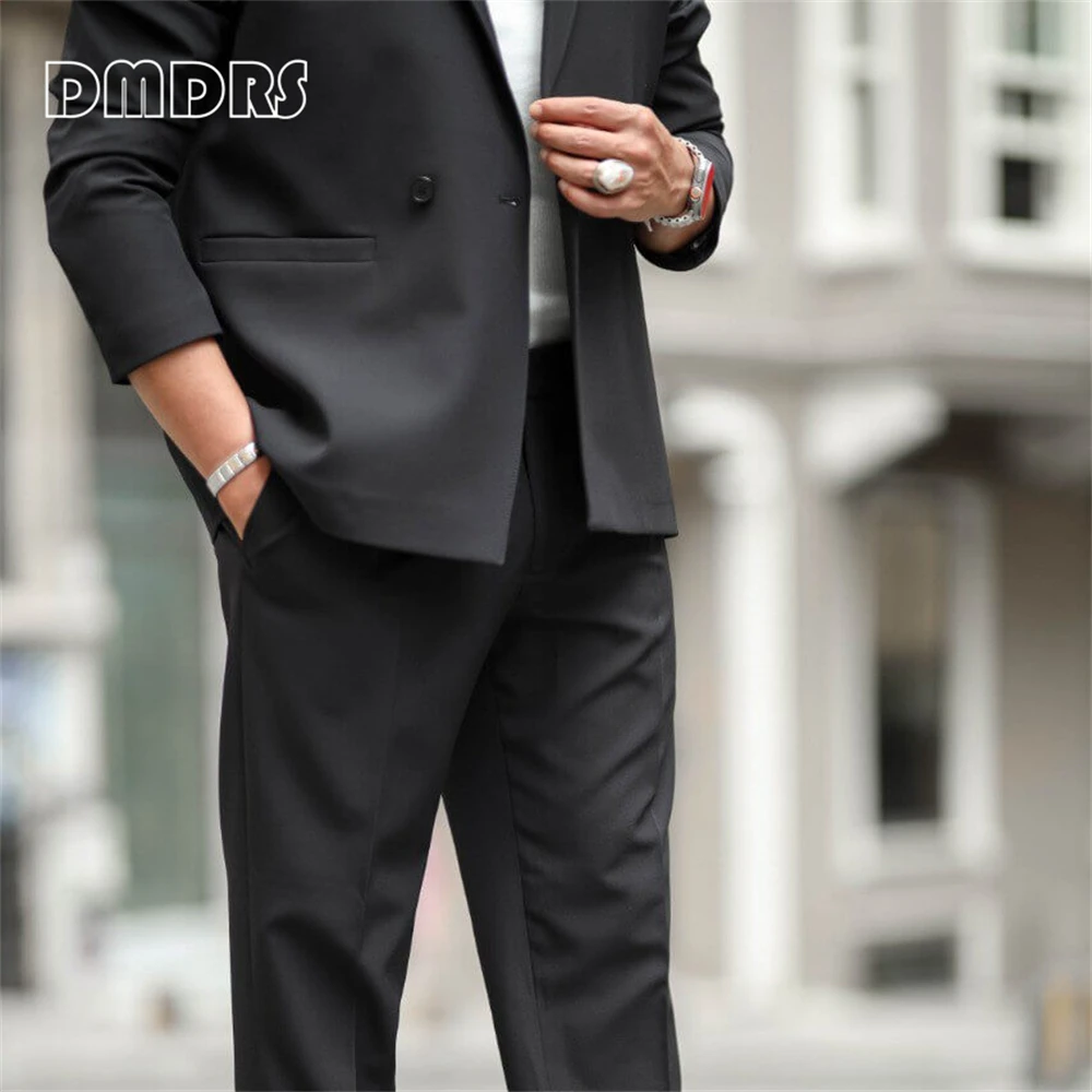 Versatile Black Casual Suit Set for Men, XS-5XL Sport Jacket Pants Set, One Button Blazer Trousers Plus Size Customized Suits