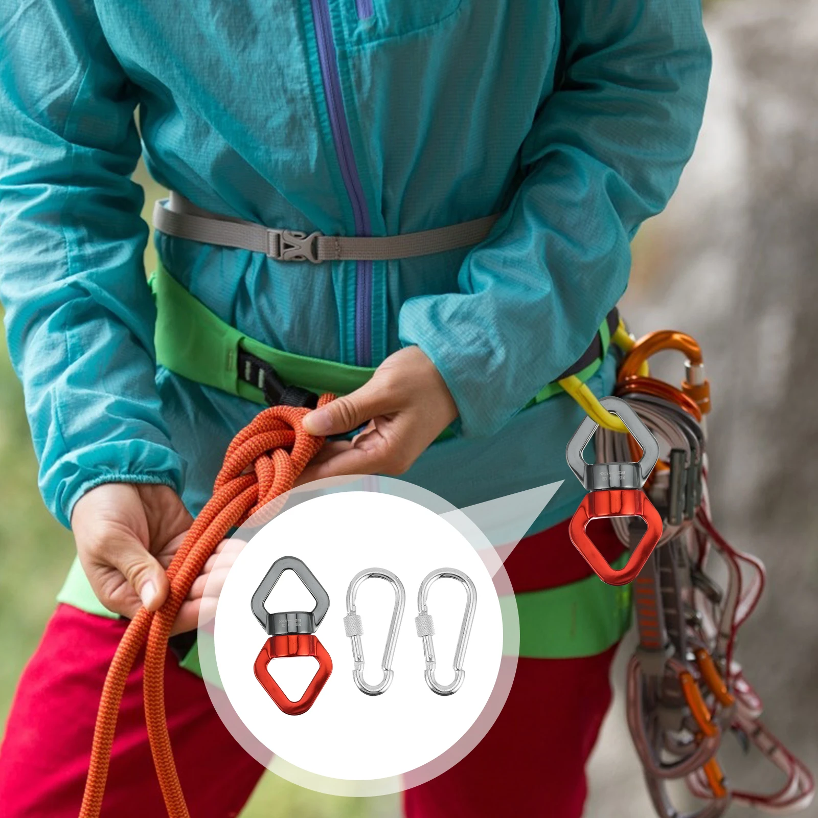 

2pcs Carabiner Connection Ring Outdoor Swing Swivel 360 Degree Rotation Lightweight High Strength Connector For Hammocks