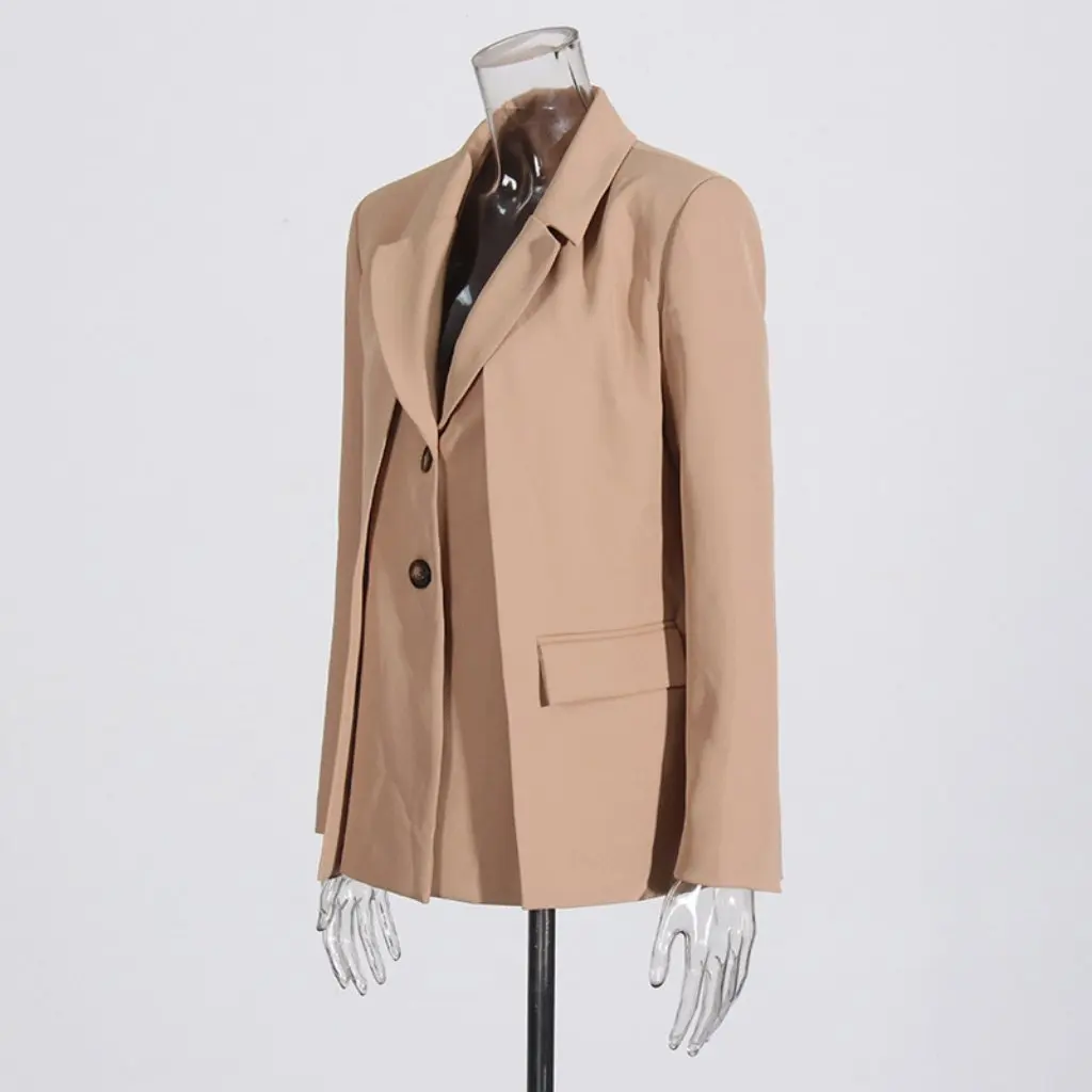 

Women's High-End Suit Jacket Summer Fashion Design Slit Splicing Long-Sleeved Small Fit for Casual Occasions