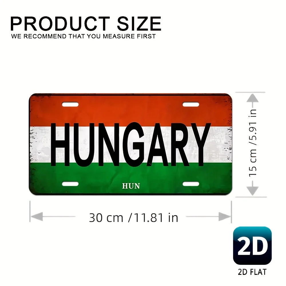 ديكور حائط لوحة ترخيص المجرية - لافتة معدنية ريفية مع خطوط حمراء وبيضاء وخضراء، نص "المجر"، سهل التعليق لـ Garag #3