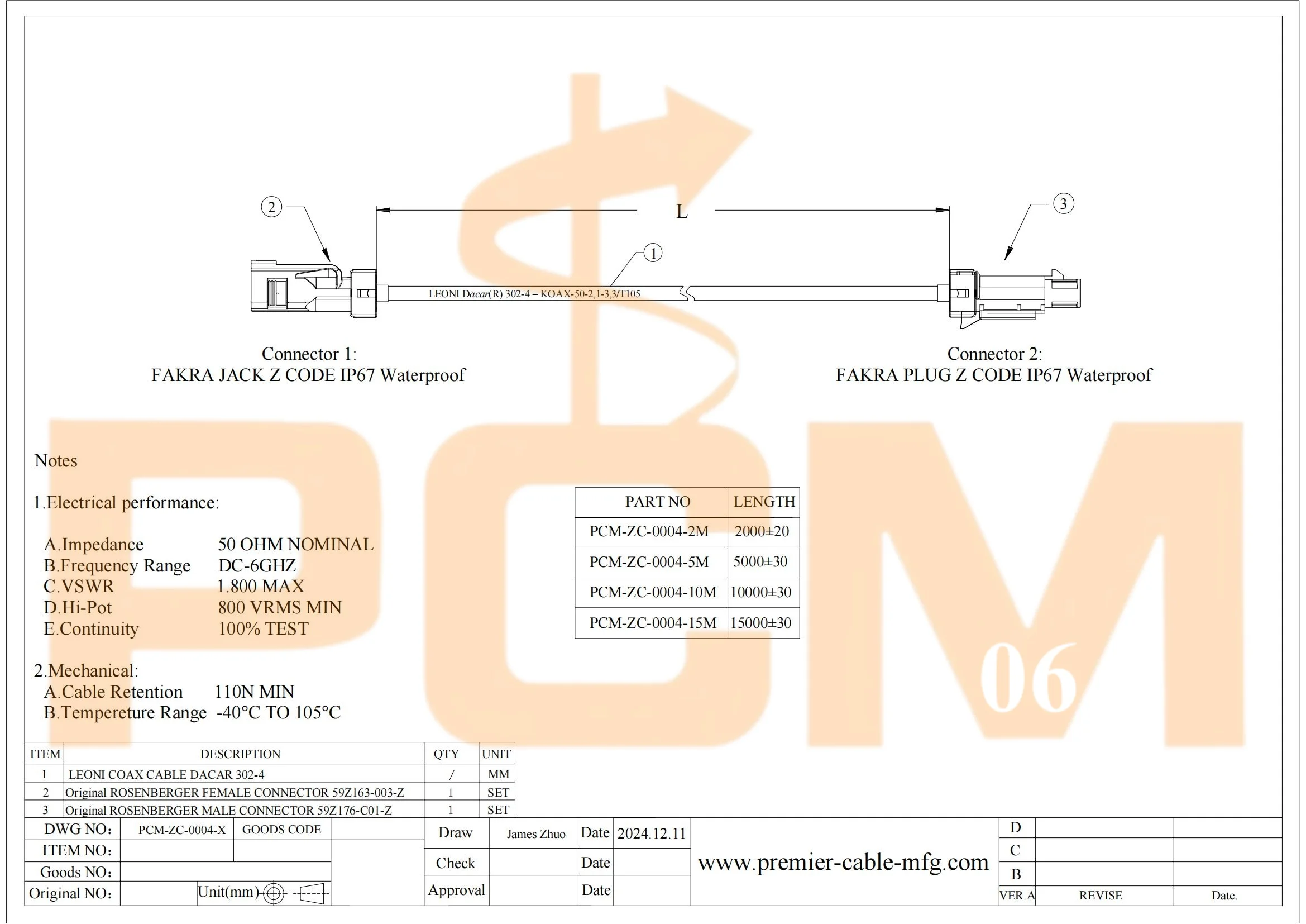 IP67 Wasserdichtes Rosenberger Fakra Stecker-zu-Buchse RF-Koaxial-Verlängerungskabel 59Z176-C01-Z zu 59Z163-003-Z Fahrzeug-GPS-Antenne – Detail 4