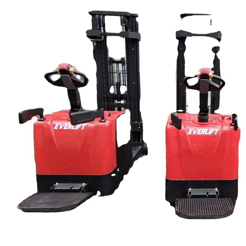 5m High Lift Counterbalanced Electric Pallet Stacker Stand-on Battery Powered Forklift Stacker Warehouse Material Handling