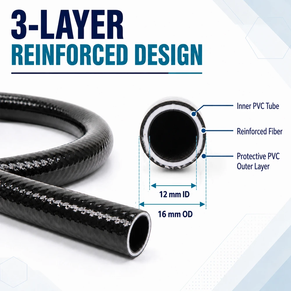 5M OD-16mm ID-12mm PVC Garden Hose Pressure-Proof 1/2Inch Drip Irrigation Pipe for Landscaping Raised Bed Lawn Watering Hose