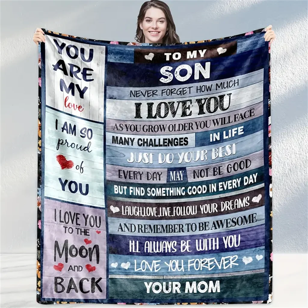 

A Loving Gift From Mom to Her Son, for Kids,Flannel Throw Blanket,Cozy Noon Break Blanket for Office Couch Lightweight Warm Soft