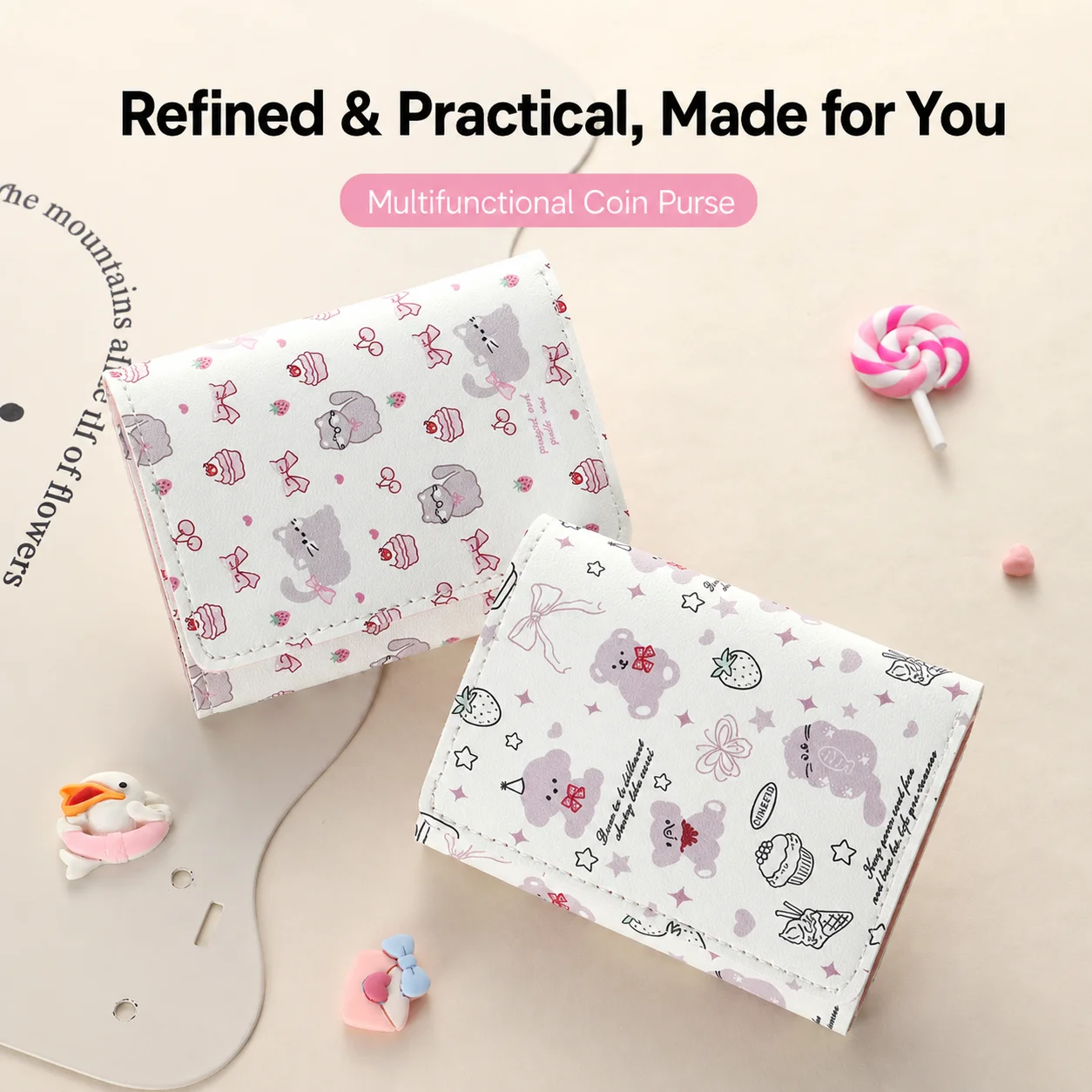 Multi-Card Slot Wallet Portable Cartoon Print Wallet Id Card Wallet Cartoon Print For Shopping School Daily Commuting