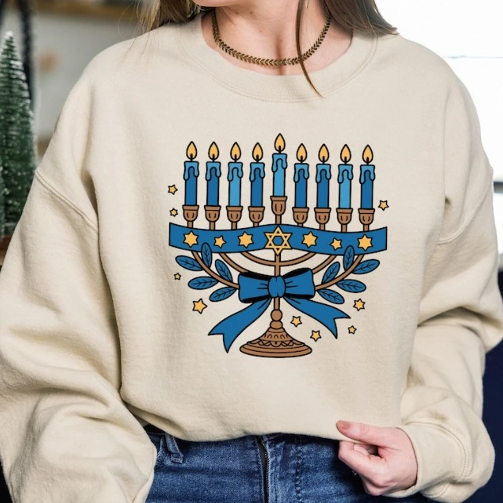 

Женская толстовка Menora Chanuka, толстовка с капюшоном Happy Chanuka, еврейский свитер с надписью, толстовка Chanuka, религиозные подарки для еврейского языка