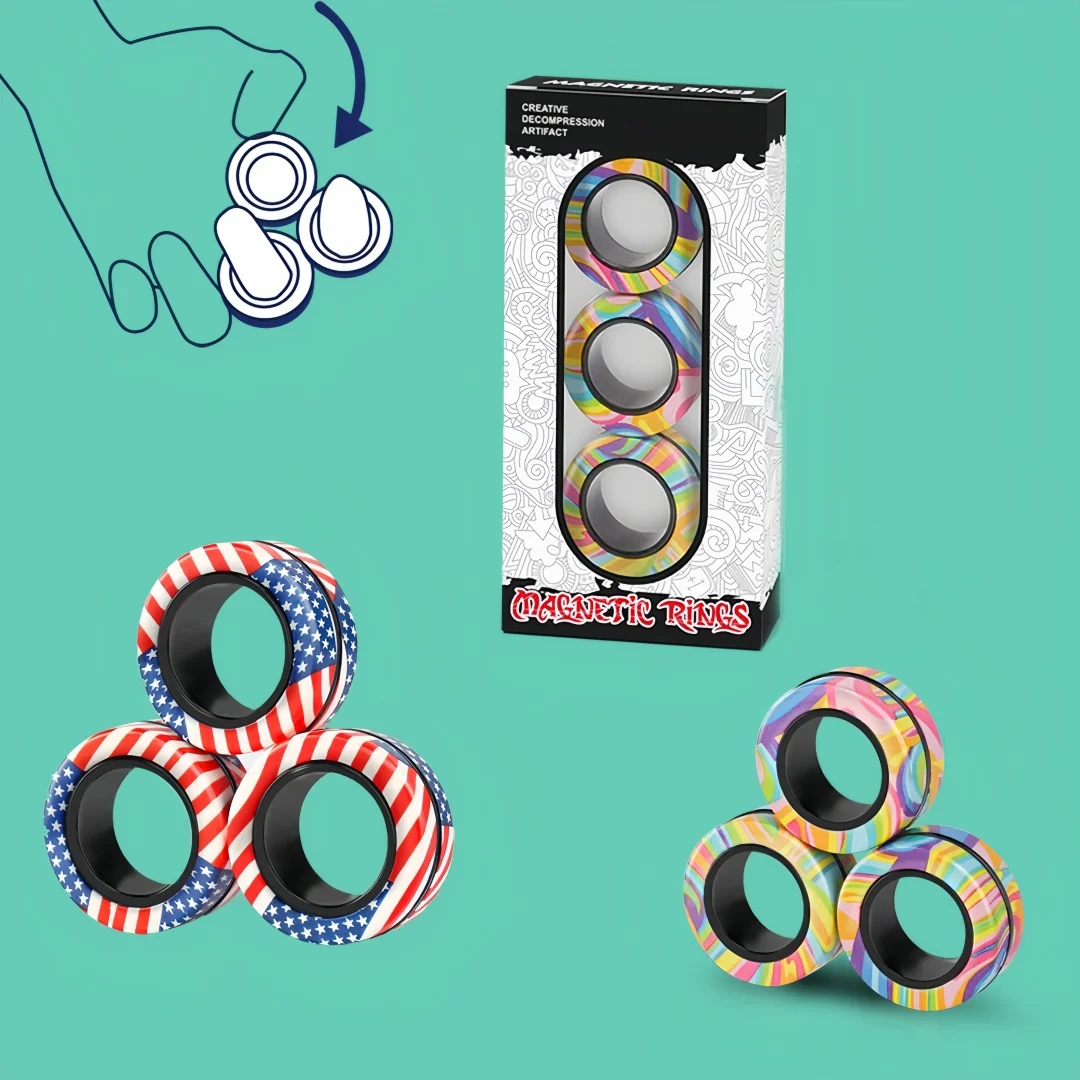 Magnetic Rings Fidget Toy Set Adult Fidget Magnets Spinner Rings Fidgetpack Great Gift for Adults Teens Kids (3Pcs)