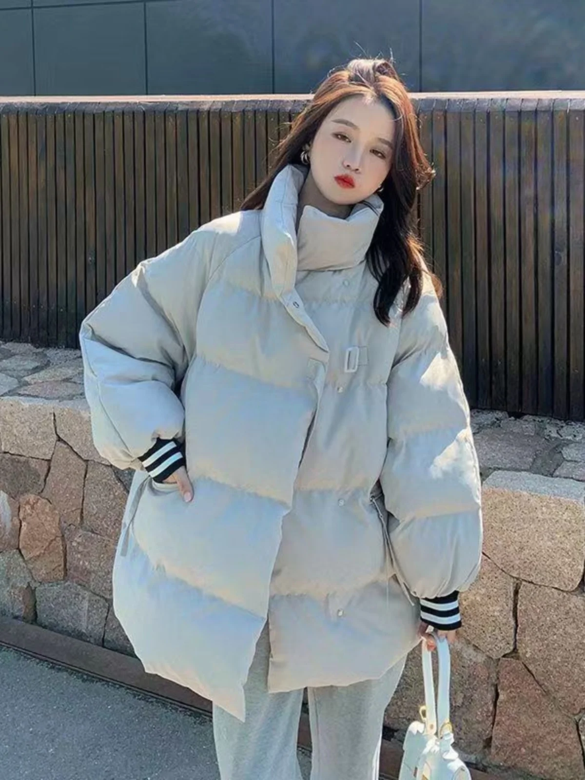 

Women's ort down Jaet 2023 New Winter Cotton Clothes Student Faion Oversize Trendy Coat Pure Color Commute Sle Button...