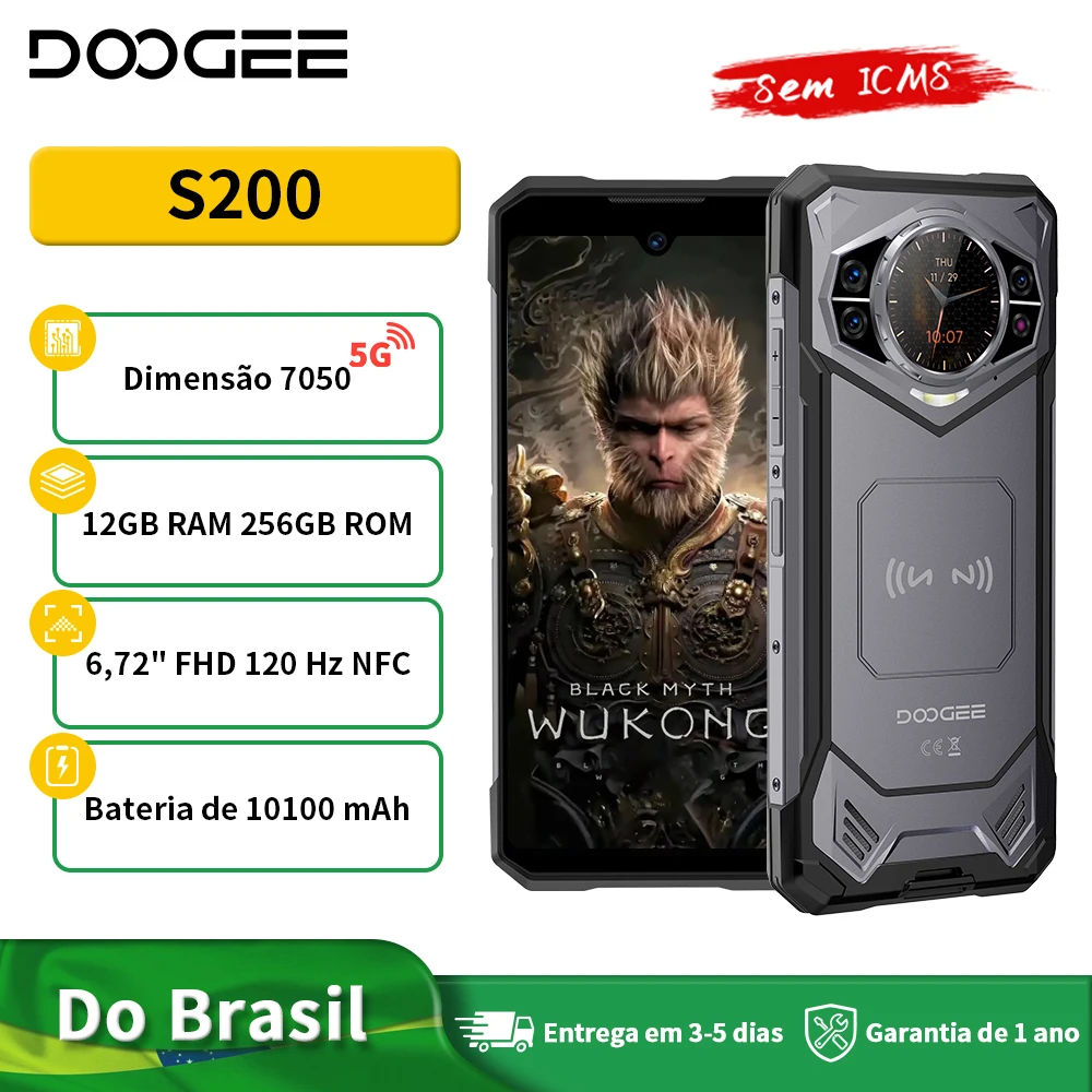 DOOGEE S200 5G هاتف متين 1.32 بوصة شاشة خلفية 10100 مللي أمبير بطارية 32 جيجابايت (12 +20) 256 جيجابايت 6.72 بوصة 100 ميجابكسل AI كاميرا رئيسية NFC 5G هاتف ذكي