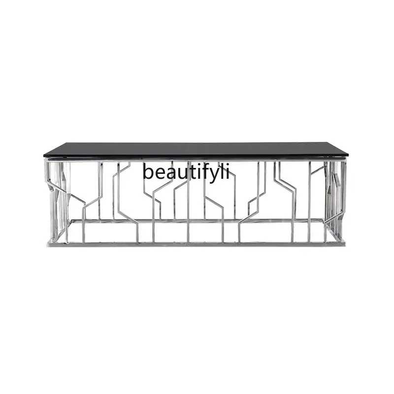 TTT Italian minimalist stainless steel rectangular tempered glass coffee table restaurant light luxury high-end design sense