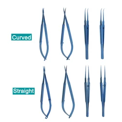 GREATLH Microscopic Instruments Titanium Alloy Micro Scissors Toothed Toothless Forceps Ophthalmic Surgery Instrument 4pcs