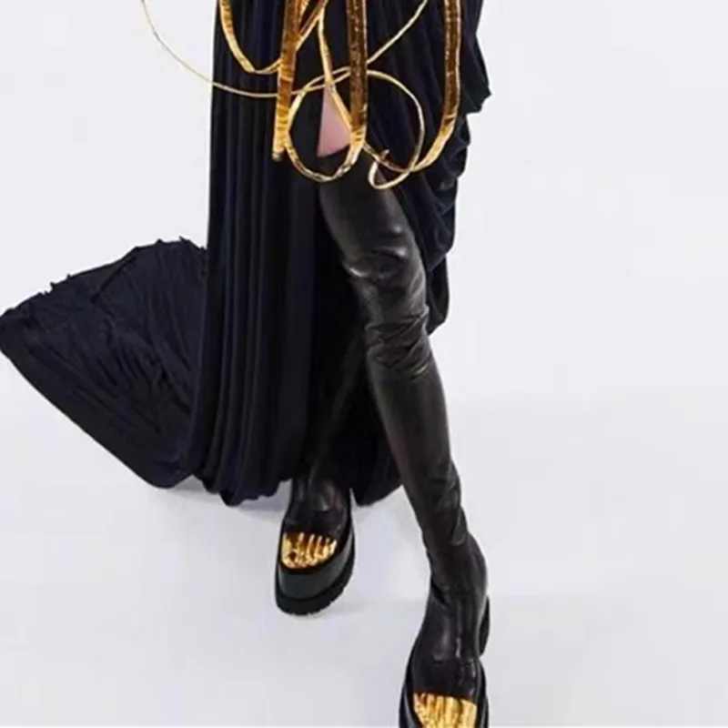 Fashion Ankle Boots For Women Luxury Mid-calf Boots Designer  Thigh High Boots Metal Decoration Female Shoes Platform Zipper-sid