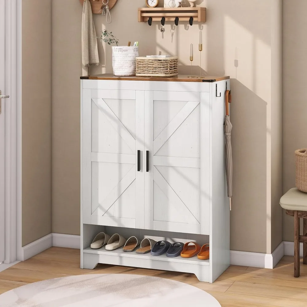 

6-уровневый шкаф для хранения обуви с дверцами, шкаф для обуви в фермерском доме с регулируемыми полками, деревянный органайзер для обувного шкафа для