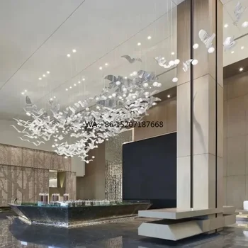 Custom White Glass Bride Shape Commercial Crystal  Lighting with Remote Control for Center Staircase Lamp Decoration