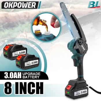 브러시리스 전기 체인톱, 자동 오일러, 정원 목공 벌목용 충전식 톱, 마키타 18V 배터리 도구, 8 인치, 21V