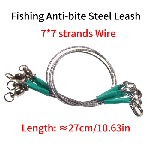 Imagen 2 del producto Lionriver 8 Uds Φ0,6mm - Φ1,2mm correa de acero antimordida para pesca 7*7 hebras líder de alambre de acero inoxidable con rodamiento giratorio y Clip