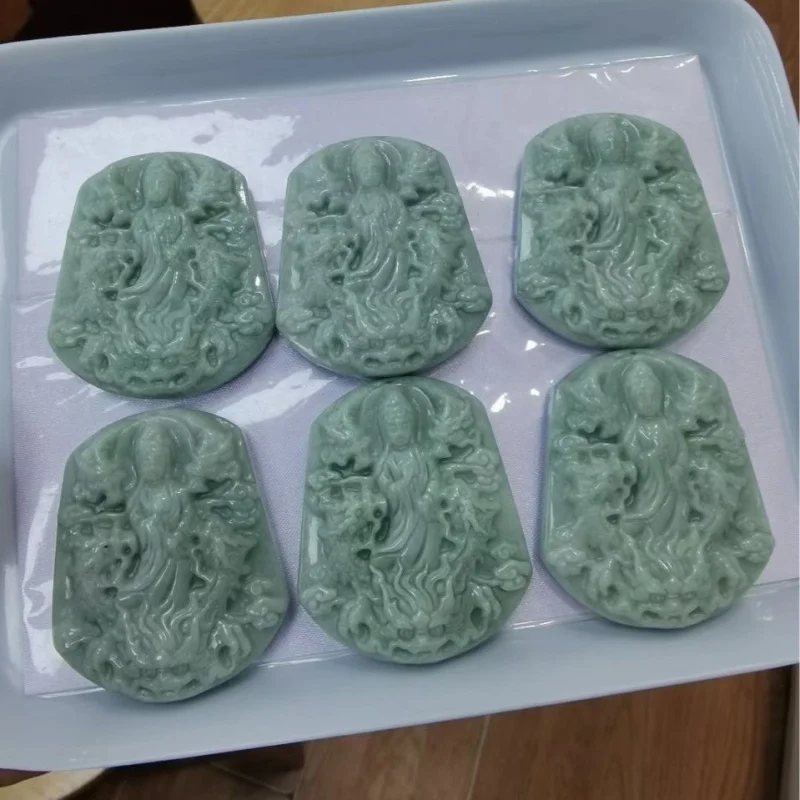 

Myanmar Jadeite A Bean Glutinous Seed Double-sided Nine Guanyin Pendant Men and Women