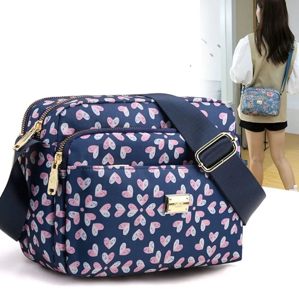 

Portable Three-layer Zipper Crossbody Bag Nylon Niche Design Shoulder Bag Solid Color Korean Style Small Phone Bag Girls