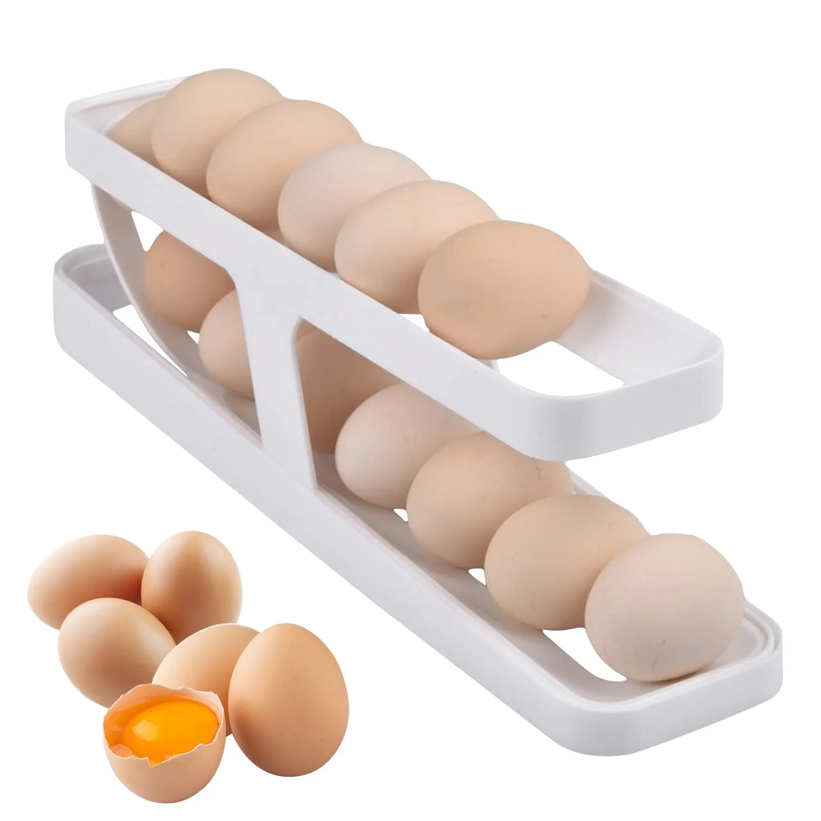 

Egg Holder For Refrigerator: Automatically Rolling Egg Storage Container 2 Tier Rolling Egg Dispenser, Space Saving Egg Tray Fo