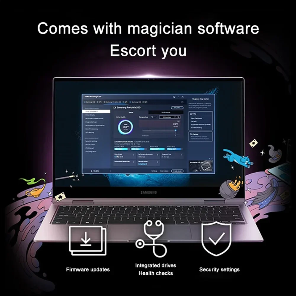 سامسونج T9 محمول SSD 4 تيرابايت USB 3.2 Gen 2x2 محرك أقراص الحالة الصلبة الخارجي Seq. قراءة السرعات تصل إلى 2,000 ميجابايت/ثانية لمحترفي الألعاب