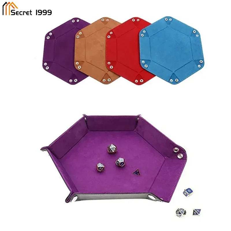 

Foldable Dice Hexagonal Tray Box PU Leather Desktop Storage Box Folding Hexagon Coin Square Tray Dice Game 6 Styles