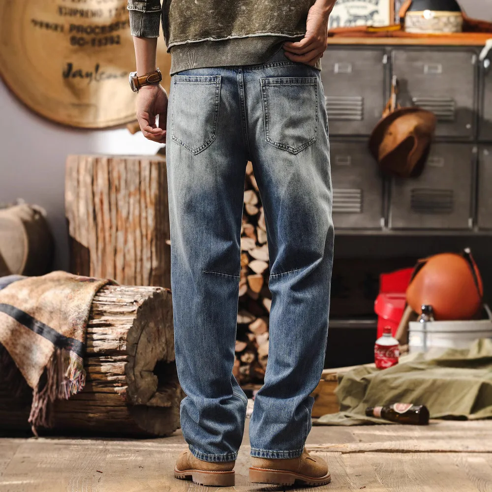 American Style Summer New Fashion Men Loose Straight Wide Leg Simple Basic Casual Daily Denim Trousers Male Streetwear Jeans