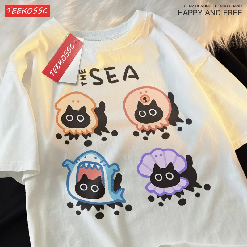 Ocean Cat Triple Cartoon Patternmen\'S Tee Clothing Cartoon Home Tee Clothing Popular Youth T Shirt Retro Funny Short Sleeve